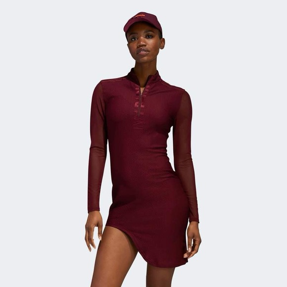 adidas x Ivy Park Asymmetrical Dress Maroon Size Small NWT Discontinued Rare - Picture 3 of 13